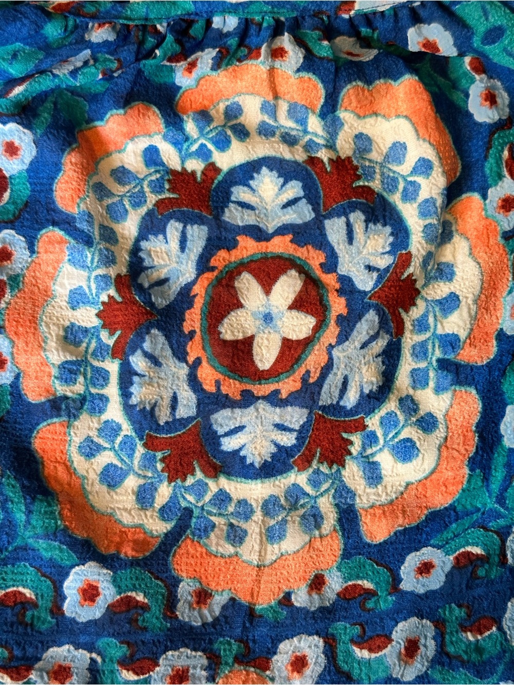 Fig & Flower Blue Boho Medallion Print Puff Sleeve Midi Dress Size L - Picture 8 of 12